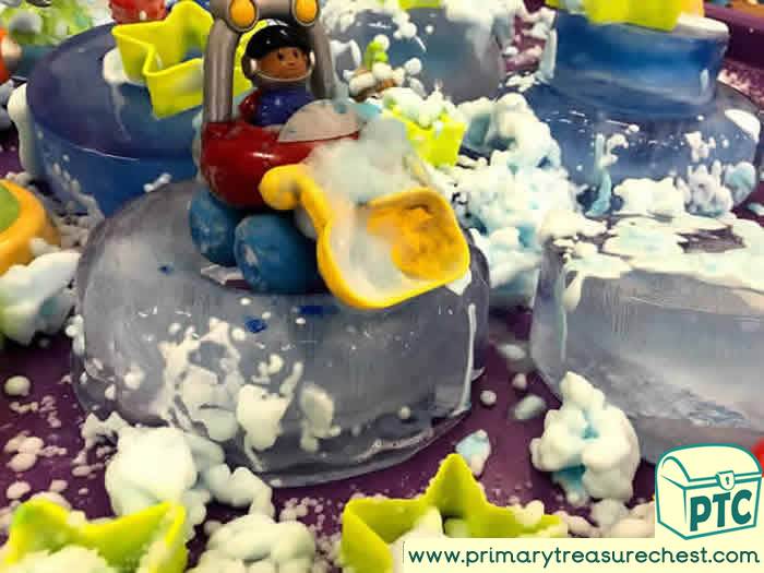 Space Frozen and Foamy Planet  -  Role Play Sensory Play - Tuff Tray Ideas Early Years / Nursery / Primary