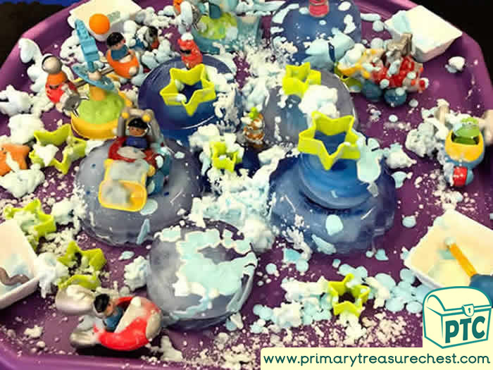 Space Frozen and Foamy Planet Discovery  -  Role Play Sensory Play - Tuff Tray Ideas Early Years / Nursery / Primary