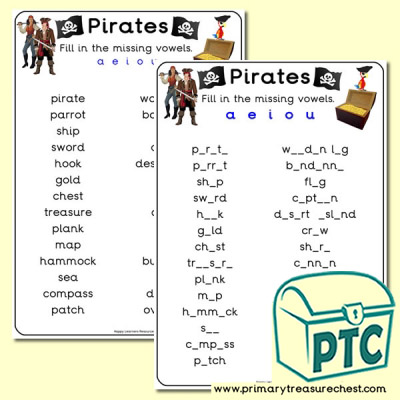 Pirate Missing Vowels Worksheet