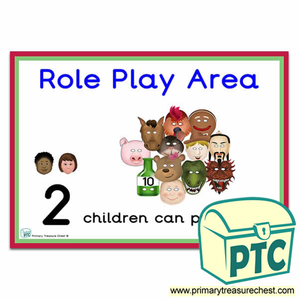Role Play Area Sign - Number Pattern Images Provided  '2 children can play here' - Classroom Organisation Poster