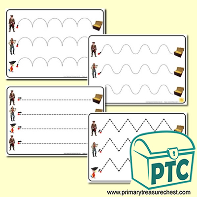 Four Pirate themed Pre-Writing Pattern Sheets