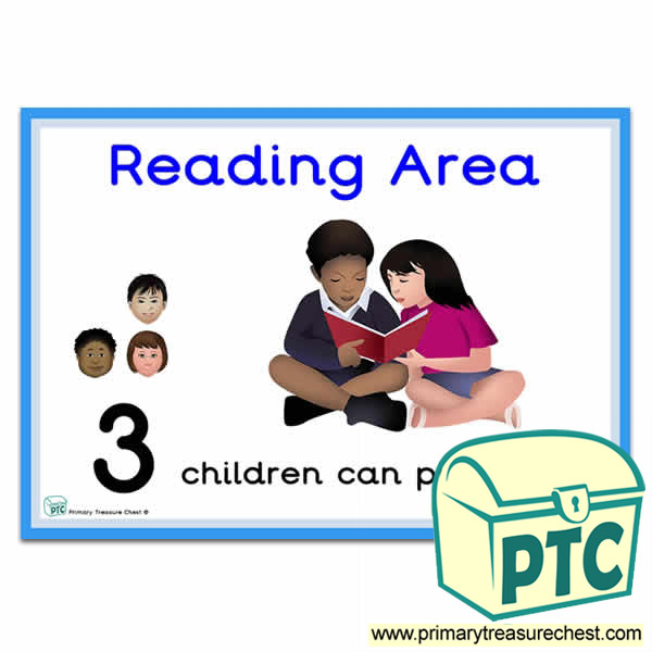 Reading Area Sign - Number Pattern Images Provided  '3 children can play here' - Classroom Organisation Poster