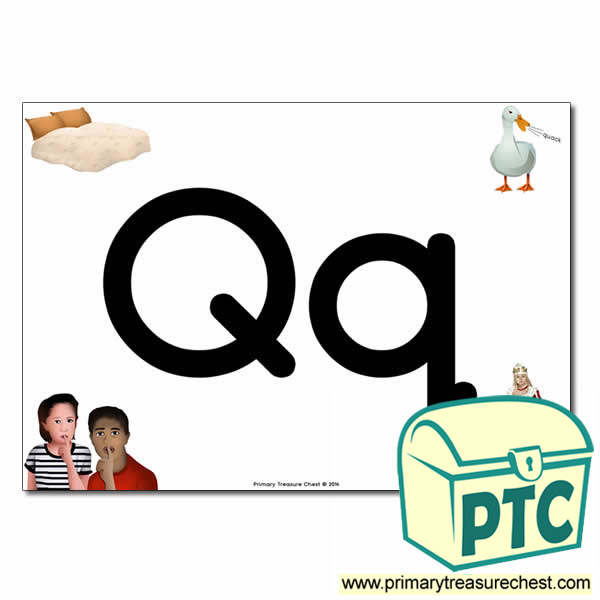 'Qq' Upper and Lowercase Letters A4 posterposter with realistic images