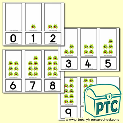 Green Alien/Monster Number Shapes Matching Cards 0 to 10