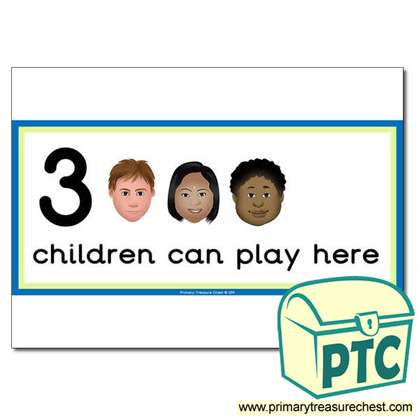 Writing Area Sign - Images of Faces - 3 children can play here - Classroom Organisation Poster