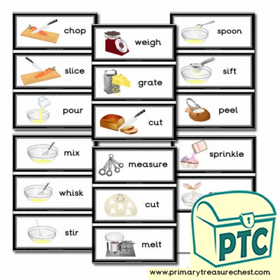 Cooking Equipment Themed Flashcards - Actions Ending in 'ing'