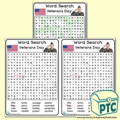 Veterans Day Word Search Worksheet A5