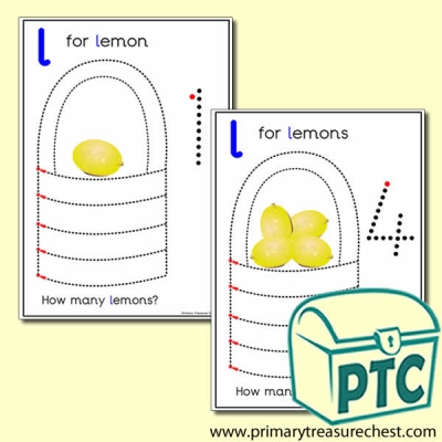 Lemon Themed Numeracy and Pencil Control - Letter 'l'