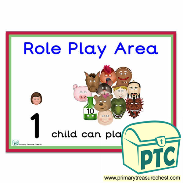 Role Play Area Sign - Number Pattern Images Provided  '1 child can play here' - Classroom Organisation Poster