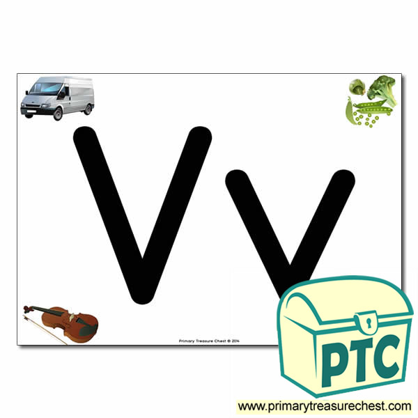'Vv' Upper and Lowercase Letters A4 posterposter with realistic images