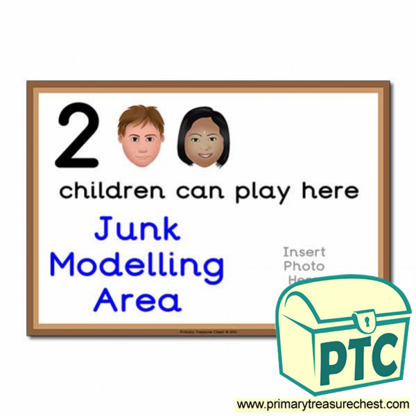 Junk Modelling Area Sign - Add Your Own Image - 2 children can play here - Classroom Organisation Poster