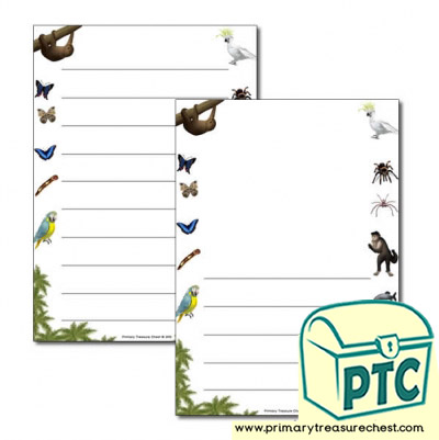 Rainforest II themed Page Border/ Writing Frames (wide lines)