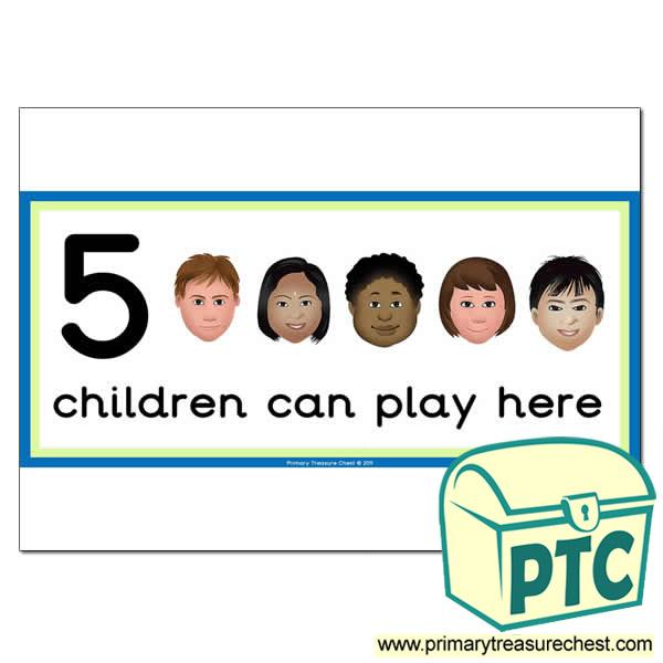 Writing Area Sign - Images of Faces - 5 children can play here - Classroom Organisation Poster