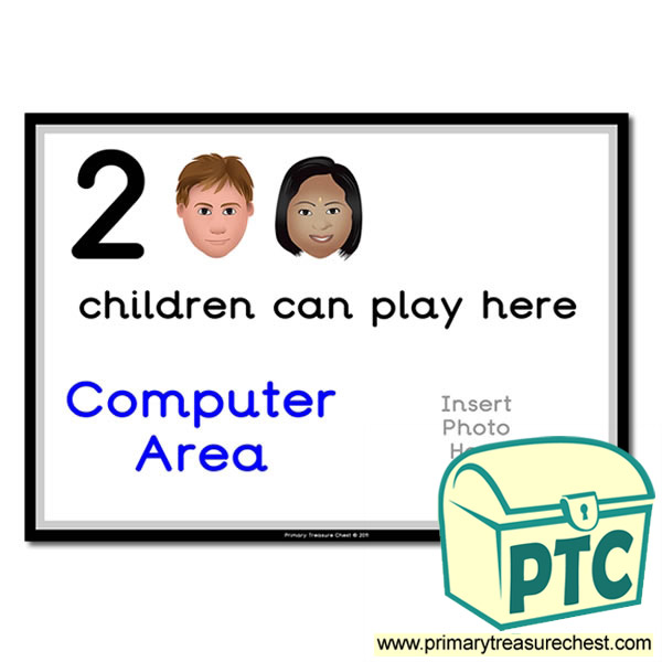 Computer Area Sign - Add Your Own Image - 2 children can play here - Classroom Organisation Poster