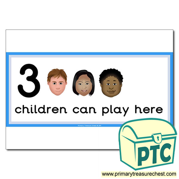Reading Area Sign - Images of Faces - 3 children can play here - Classroom Organisation Poster