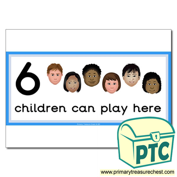 Reading Area Sign - Images of Faces - 6 children can play here - Classroom Organisation Poster