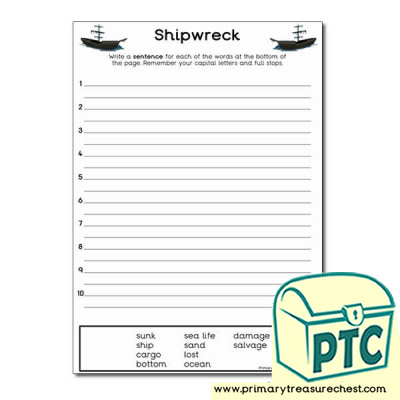 Shipwreck Themed Sentence Worksheet