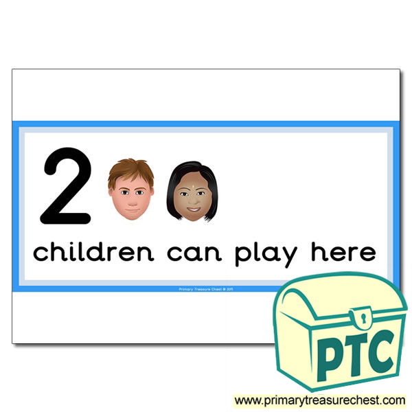 Reading Area Sign - Images of Faces - 2 children can play here - Classroom Organisation Poster