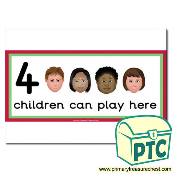 Role Play Area Sign - Images of Faces - 4 children can play here - Classroom Organisation Poster
