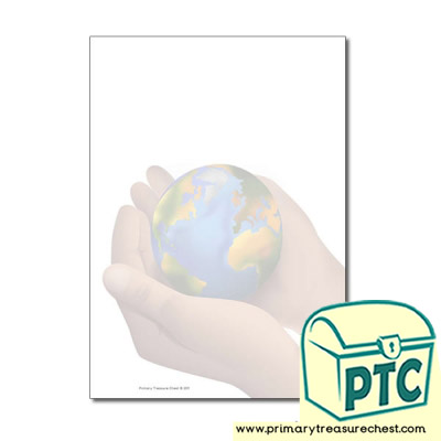 Hand Holding World Page Border/Writing Frame (no lines)