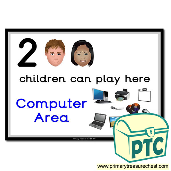 Computer Area Sign - Images Provided - 2 children can play here - Classroom Organisation Poster
