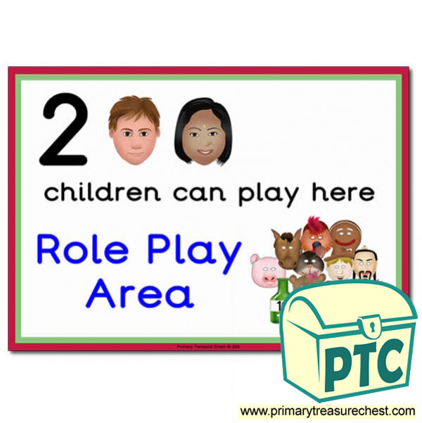 Role Play Area Sign - Images Provided - 2 children can play here - Classroom Organisation Poster