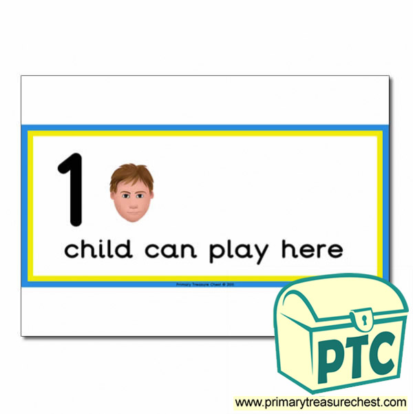 Small World Area Sign - Images of Faces - 1 child can play here - Classroom Organisation Poster