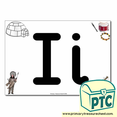 'Ii' Upper and Lowercase Letters A4 posterposter with realistic images