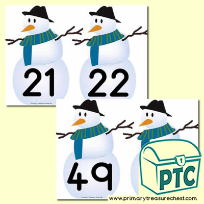 Snowman Themed Number Line 21-50