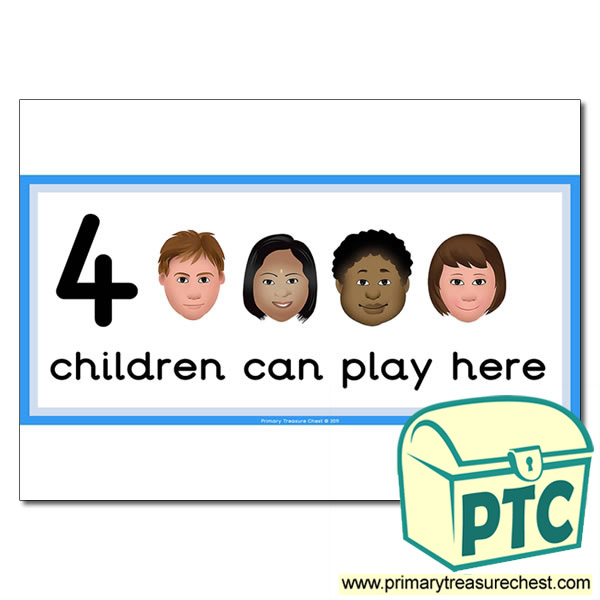 Reading Area Sign - Images of Faces - 4 children can play here - Classroom Organisation Poster