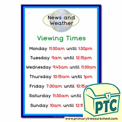 Viewing Times (Quarter & Half Past) for Your News Desk and Weather Forecasting Role Play 