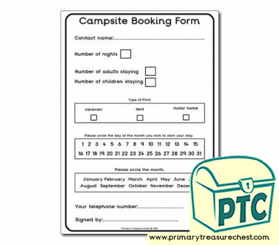 Role Play Campsite Booking Form Worksheet