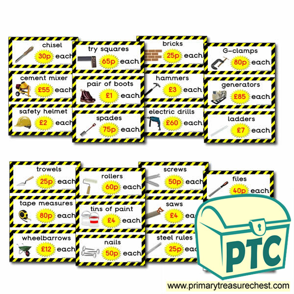  Role Play DIY Shop Prices Flashcards (21p - £99)