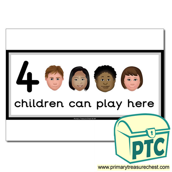 Computer Area Sign - Images of Faces - 4 children can play here - Classroom Organisation Poster