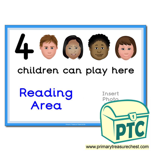 Reading Area Sign - Add Your Own Image - 4 children can play here - Classroom Organisation Poster