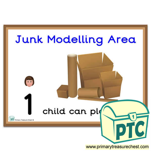 Junk Modelling Area Sign - Number Pattern Images Provided  '1 child can play here' - Classroom Organisation Poster