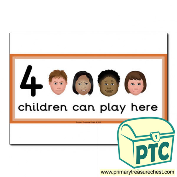 Listening Area Sign - Images of Faces - 4 children can play here - Classroom Organisation Poster