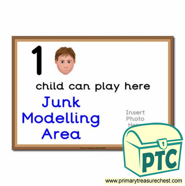 Junk Modelling Area Sign - Add Your Own Image - 1 child can play here - Classroom Organisation Poster