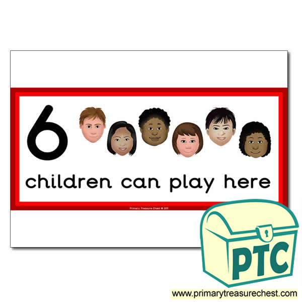 Games Area Sign - Images of Faces - 6 children can play here - Classroom Organisation Poster