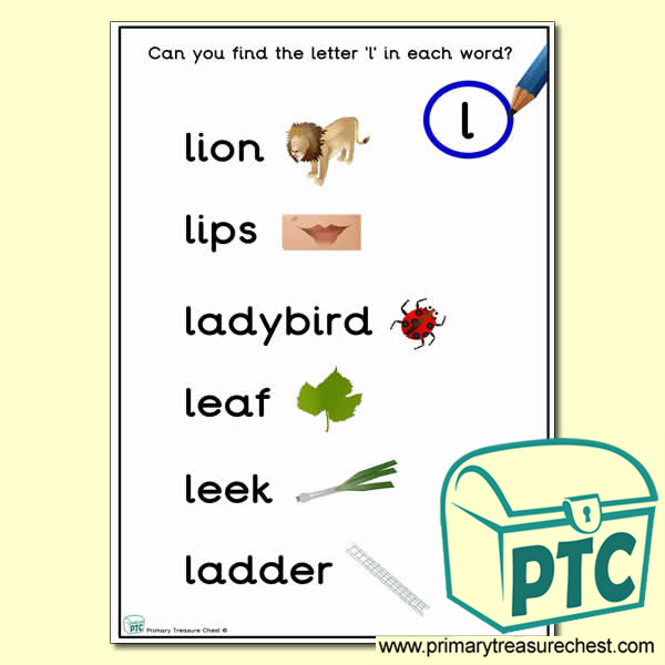 Find the Letter 'l' Activity Sheet