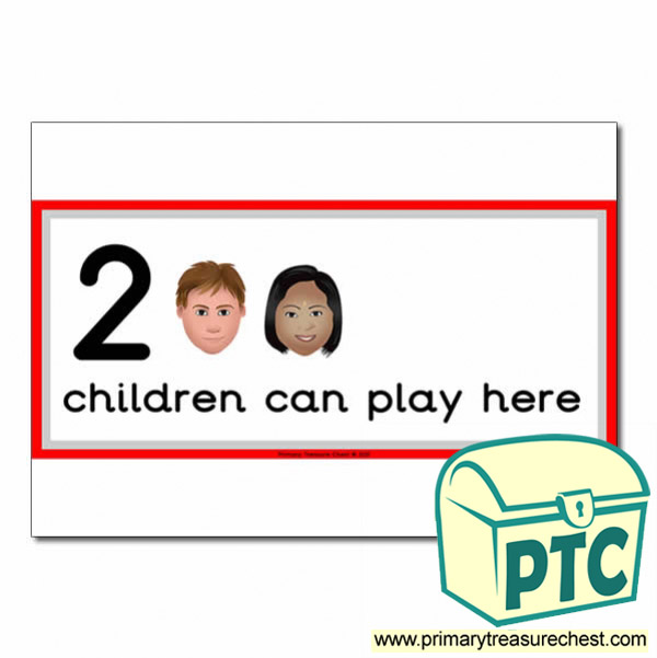 Construction Area Sign - Images of Faces - 2 children can play here - Classroom Organisation Poster