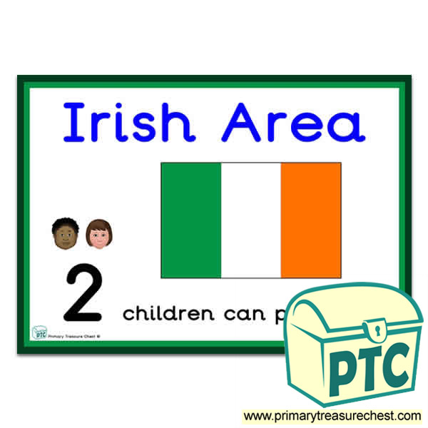 Irish Area Sign - Number Pattern Images Provided  '2 children can play here' - Classroom Organisation Poster