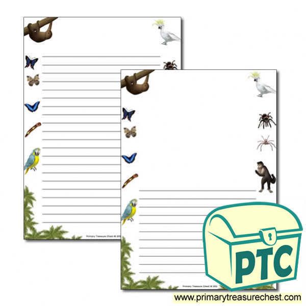 Rainforest II themed Page Border/ Writing Frames (narrow lines)