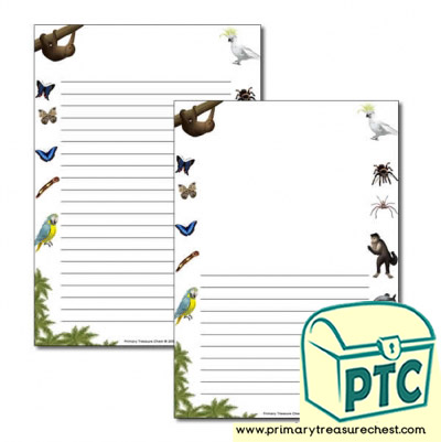 Rainforest II themed Page Border/ Writing Frames (narrow lines)
