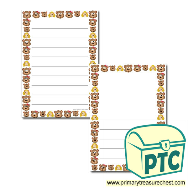 A4 Sheet Wide Lined Themed Border- Goldilocks and The Three Bears