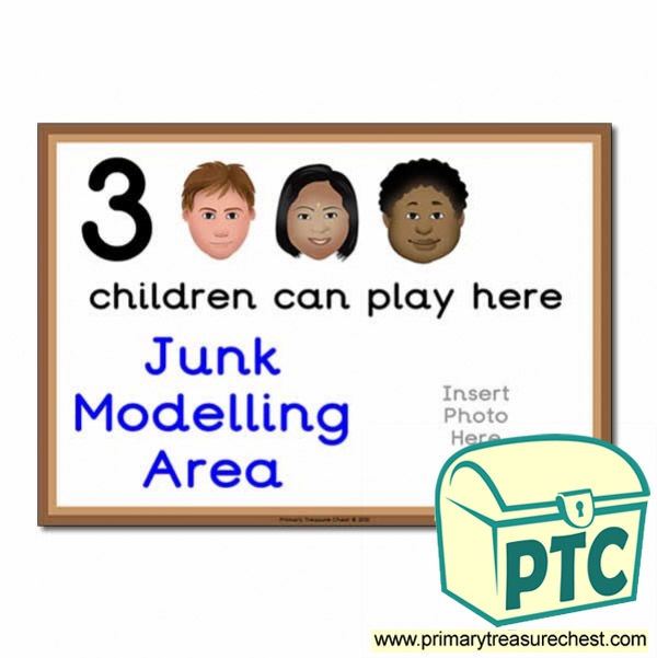 Junk Modelling Area Sign - Add Your Own Image - 3 children can play here - Classroom Organisation Poster