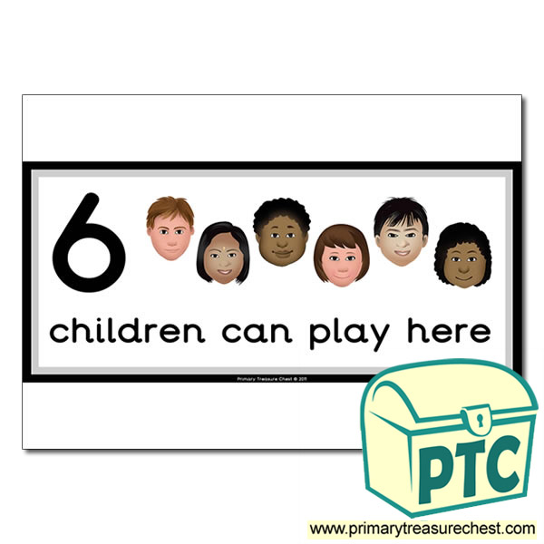 Computer Area Sign - Images of Faces - 6 children can play here - Classroom Organisation Poster