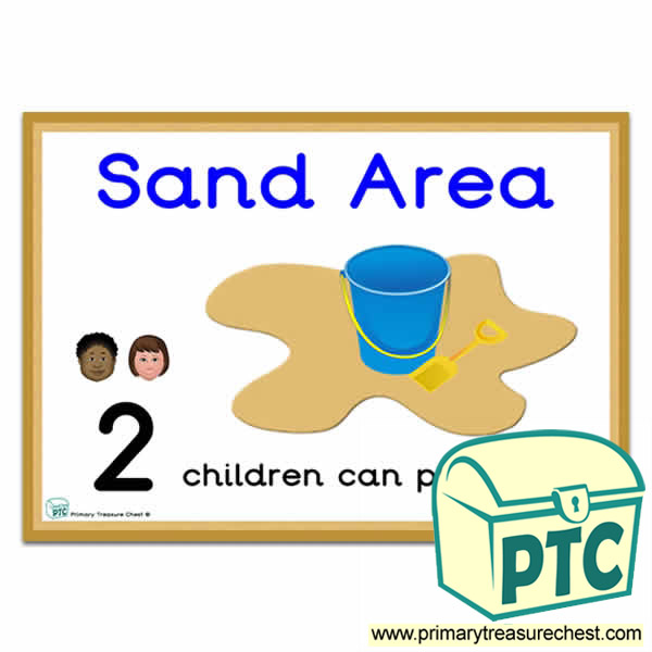 Sand Area Sign - Number Pattern Images Provided  '2 children can play here' - Classroom Organisation Poster