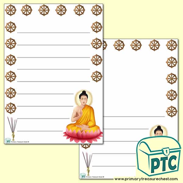 Buddhism Page Border/Writing Frame (wide lines)