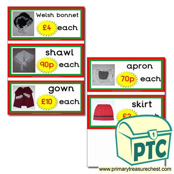 Welsh Costume Prices Flashcards with Photos (21p - £99)
